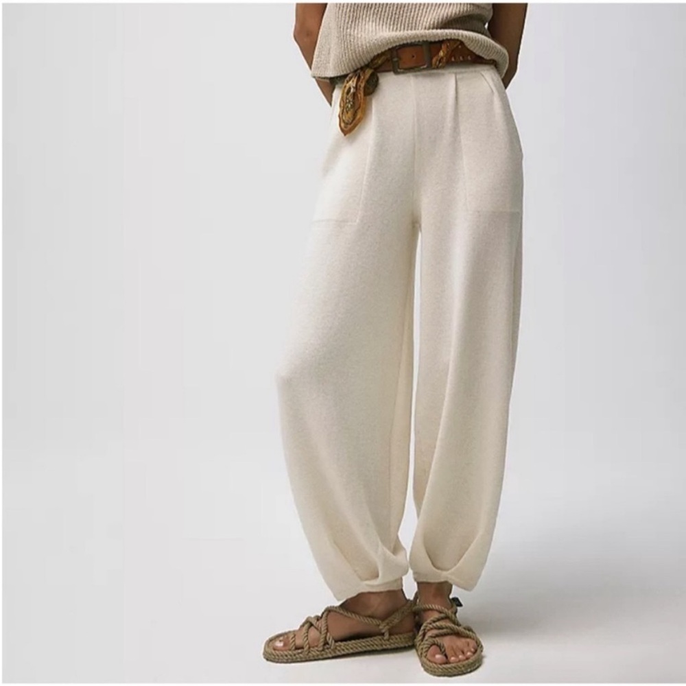 FP Free People Beach Freya Knit Pants Balloon Tapered Wide Leg Ivory Medium